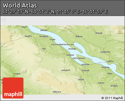 Physical 3D Map of the Area around 64° 40' 8" N, 16° 13' 30" E