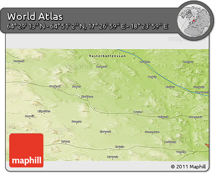 Physical 3D Map of the Area around 64° 40' 8" N, 17° 55' 29" E