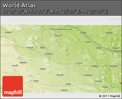 Physical 3D Map of the Area around 64° 40' 8" N, 17° 55' 29" E