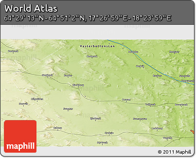 Physical 3D Map of the Area around 64° 40' 8" N, 17° 55' 29" E
