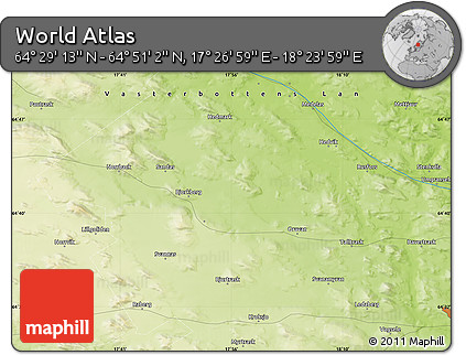 Physical Map of the Area around 64° 40' 8" N, 17° 55' 29" E