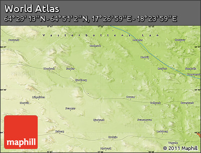 Physical Map of the Area around 64° 40' 8" N, 17° 55' 29" E