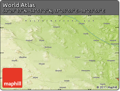 Physical Map of the Area around 64° 40' 8" N, 17° 55' 29" E