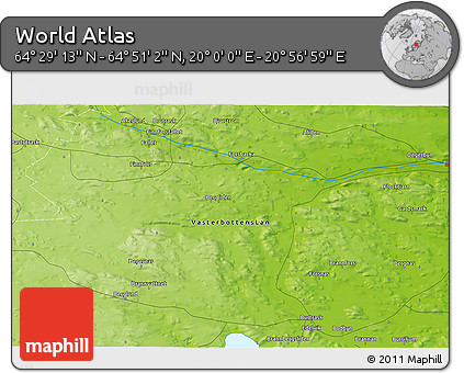 Physical 3D Map of the Area around 64° 40' 8" N, 20° 28' 30" E