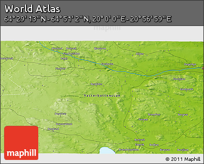 Physical 3D Map of the Area around 64° 40' 8" N, 20° 28' 30" E