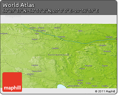 Physical 3D Map of the Area around 64° 40' 8" N, 20° 28' 30" E