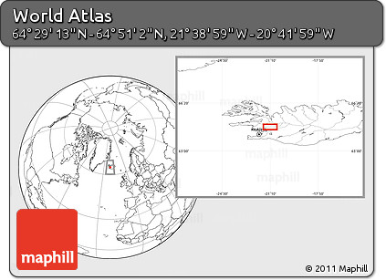 Blank Location Map of the Area around 64° 40' 8" N, 21° 10' 29" W