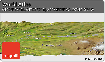 Satellite Panoramic Map of the Area around 64° 40' 8" N, 21° 10' 29" W
