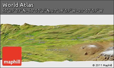 Satellite Panoramic Map of the Area around 64° 40' 8" N, 21° 10' 29" W
