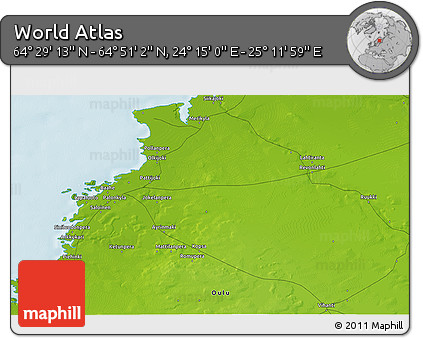 Physical 3D Map of the Area around 64° 40' 8" N, 24° 43' 30" E