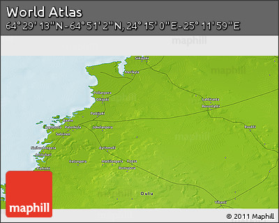 Physical 3D Map of the Area around 64° 40' 8" N, 24° 43' 30" E