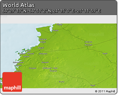 Physical 3D Map of the Area around 64° 40' 8" N, 24° 43' 30" E