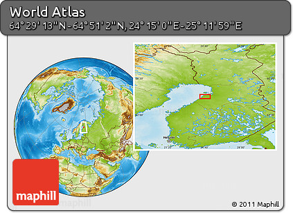 Physical Location Map of the Area around 64° 40' 8" N, 24° 43' 30" E