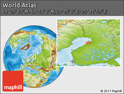 Physical Location Map of the Area around 64° 40' 8" N, 24° 43' 30" E