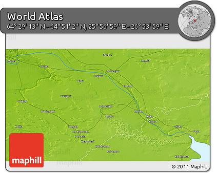 Physical 3D Map of the Area around 64° 40' 8" N, 26° 25' 29" E