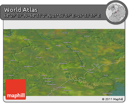 Satellite 3D Map of the Area around 64° 40' 8" N, 26° 25' 29" E