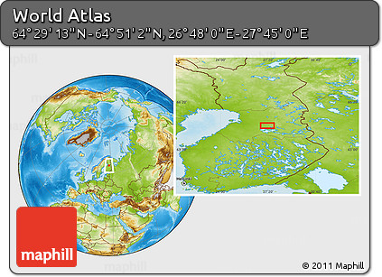 Physical Location Map of the Area around 64° 40' 8" N, 27° 16' 29" E