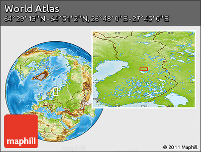 Physical Location Map of the Area around 64° 40' 8" N, 27° 16' 29" E