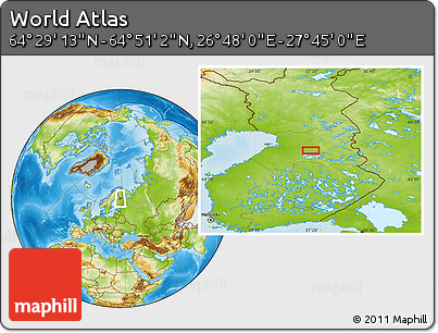 Physical Location Map of the Area around 64° 40' 8" N, 27° 16' 29" E