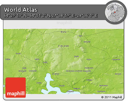 Physical 3D Map of the Area around 64° 40' 8" N, 28° 7' 30" E