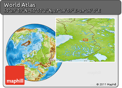 Physical Location Map of the Area around 64° 40' 8" N, 28° 7' 30" E