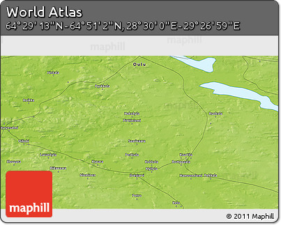 Physical 3D Map of the Area around 64° 40' 8" N, 28° 58' 30" E
