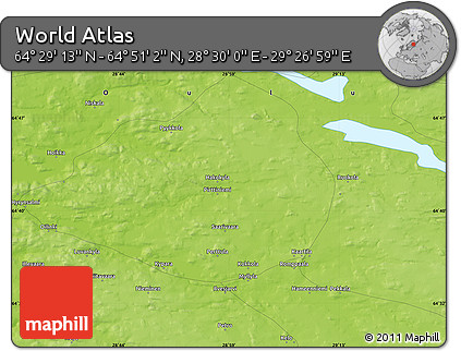 Physical Map of the Area around 64° 40' 8" N, 28° 58' 30" E