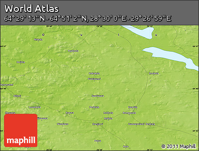 Physical Map of the Area around 64° 40' 8" N, 28° 58' 30" E
