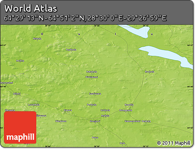 Physical Map of the Area around 64° 40' 8" N, 28° 58' 30" E