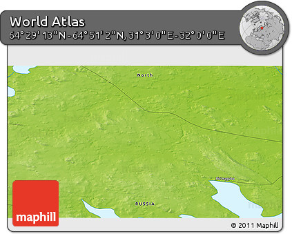 Physical 3D Map of the Area around 64° 40' 8" N, 31° 31' 29" E