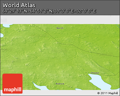 Physical 3D Map of the Area around 64° 40' 8" N, 31° 31' 29" E