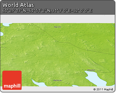 Physical 3D Map of the Area around 64° 40' 8" N, 31° 31' 29" E