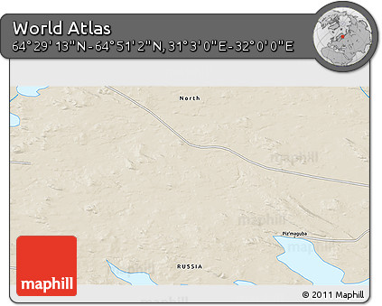 Shaded Relief 3D Map of the Area around 64° 40' 8" N, 31° 31' 29" E