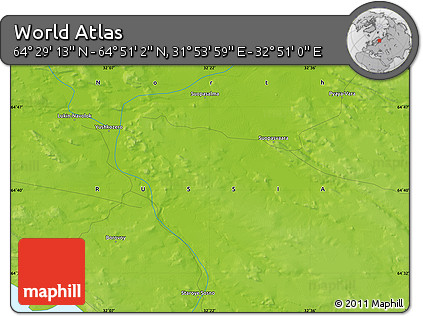 Physical Map of the Area around 64° 40' 8" N, 32° 22' 30" E