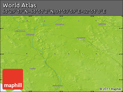 Physical Map of the Area around 64° 40' 8" N, 32° 22' 30" E