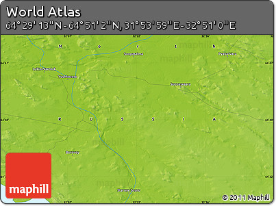 Physical Map of the Area around 64° 40' 8" N, 32° 22' 30" E