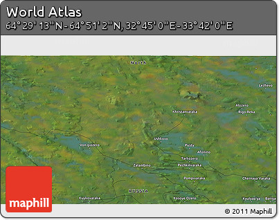 Satellite 3D Map of the Area around 64° 40' 8" N, 33° 13' 30" E