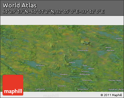 Satellite 3D Map of the Area around 64° 40' 8" N, 33° 13' 30" E