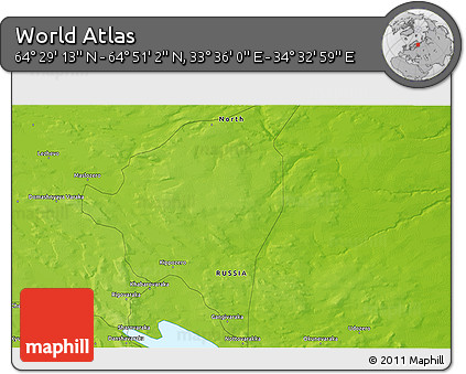 Physical 3D Map of the Area around 64° 40' 8" N, 34° 4' 30" E