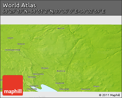 Physical 3D Map of the Area around 64° 40' 8" N, 34° 4' 30" E