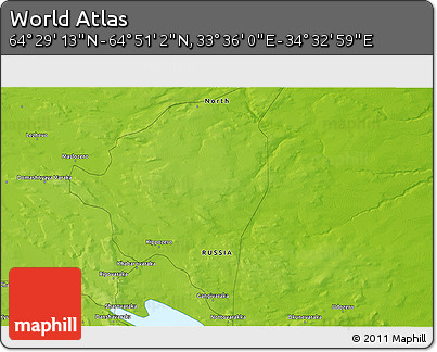 Physical 3D Map of the Area around 64° 40' 8" N, 34° 4' 30" E