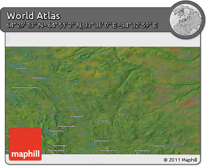 Satellite 3D Map of the Area around 64° 40' 8" N, 34° 4' 30" E