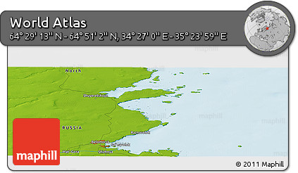 Physical Panoramic Map of the Area around 64° 40' 8" N, 34° 55' 29" E