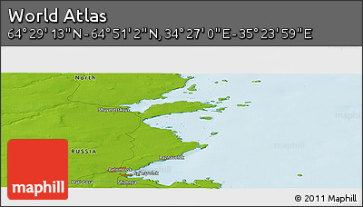 Physical Panoramic Map of the Area around 64° 40' 8" N, 34° 55' 29" E