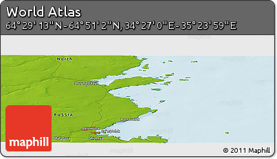Physical Panoramic Map of the Area around 64° 40' 8" N, 34° 55' 29" E