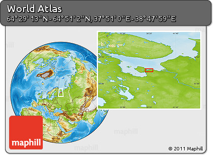 Physical Location Map of the Area around 64° 40' 8" N, 38° 19' 30" E