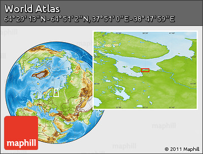 Physical Location Map of the Area around 64° 40' 8" N, 38° 19' 30" E