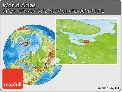 Physical Location Map of the Area around 64° 40' 8" N, 38° 19' 30" E
