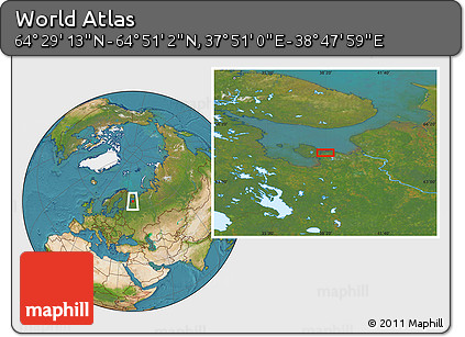 Satellite Location Map of the Area around 64° 40' 8" N, 38° 19' 30" E
