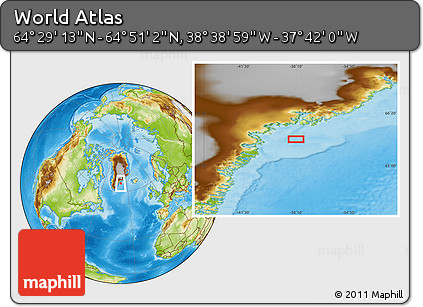 Physical Location Map of the Area around 64° 40' 8" N, 38° 10' 29" W